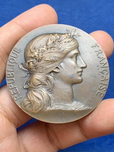 《竞宝斋》第449场 周日，周一，周二  3场连拍 （全场包邮，欢迎送拍） - 法国军事预备铜章，玛丽安娜女神侧像，丰饶角铜标，64.4克，49.8mm