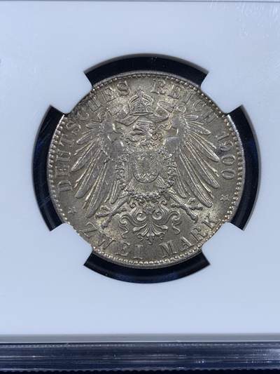 《竞宝斋》第449场 周日，周一，周二  3场连拍 （全场包邮，欢迎送拍） NGC MS63 德国 1900年 汉堡双狮长翅2马克银币