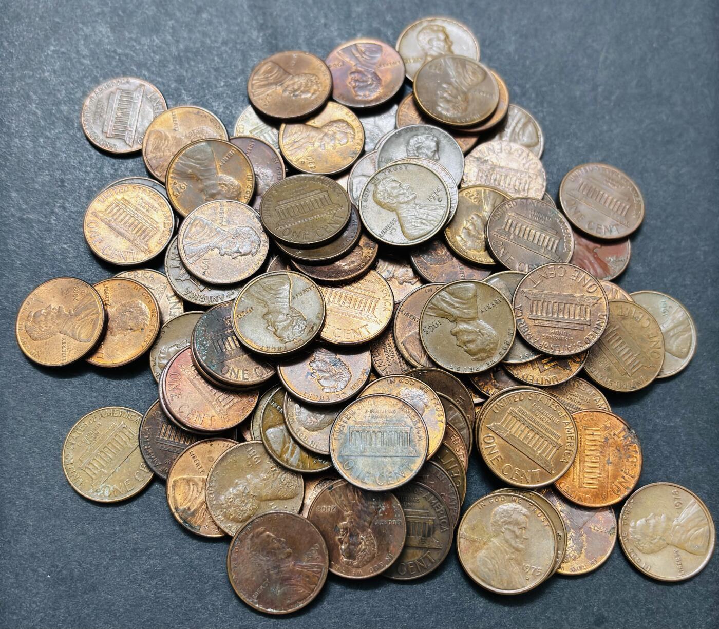 文馨钱币收藏第 286 场，圣诞节专场【 长期接收代拍品低至 0 佣金】 美国 1 美分 100 枚，年份未挑