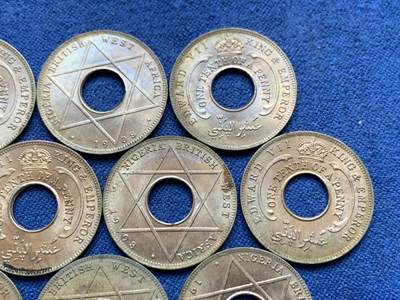 《竞宝斋》第449场 周日，周一，周二  3场连拍 （全场包邮，欢迎送拍） 10枚一组 英属西非1908年爱德华七世1/10便士 好品