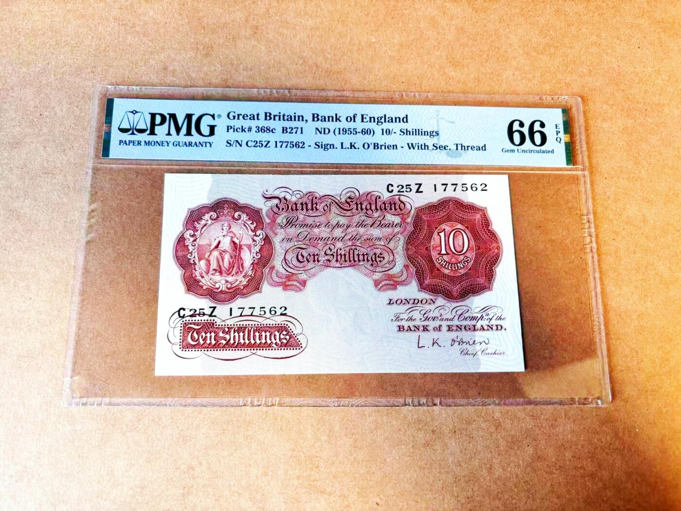 【Blue Auction】世界纸币精拍第766期——18级TOP拍卖/信誉/品质/专业/高效💫 英国 A序列 1955-60年10先令 PMG66EPQ 