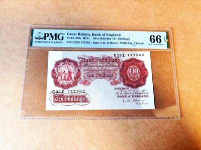 【Blue Auction】世界纸币精拍第766期——18级TOP拍卖/信誉/品质/专业/高效💫 - 英国 A序列 1955-60年10先令 PMG66EPQ 