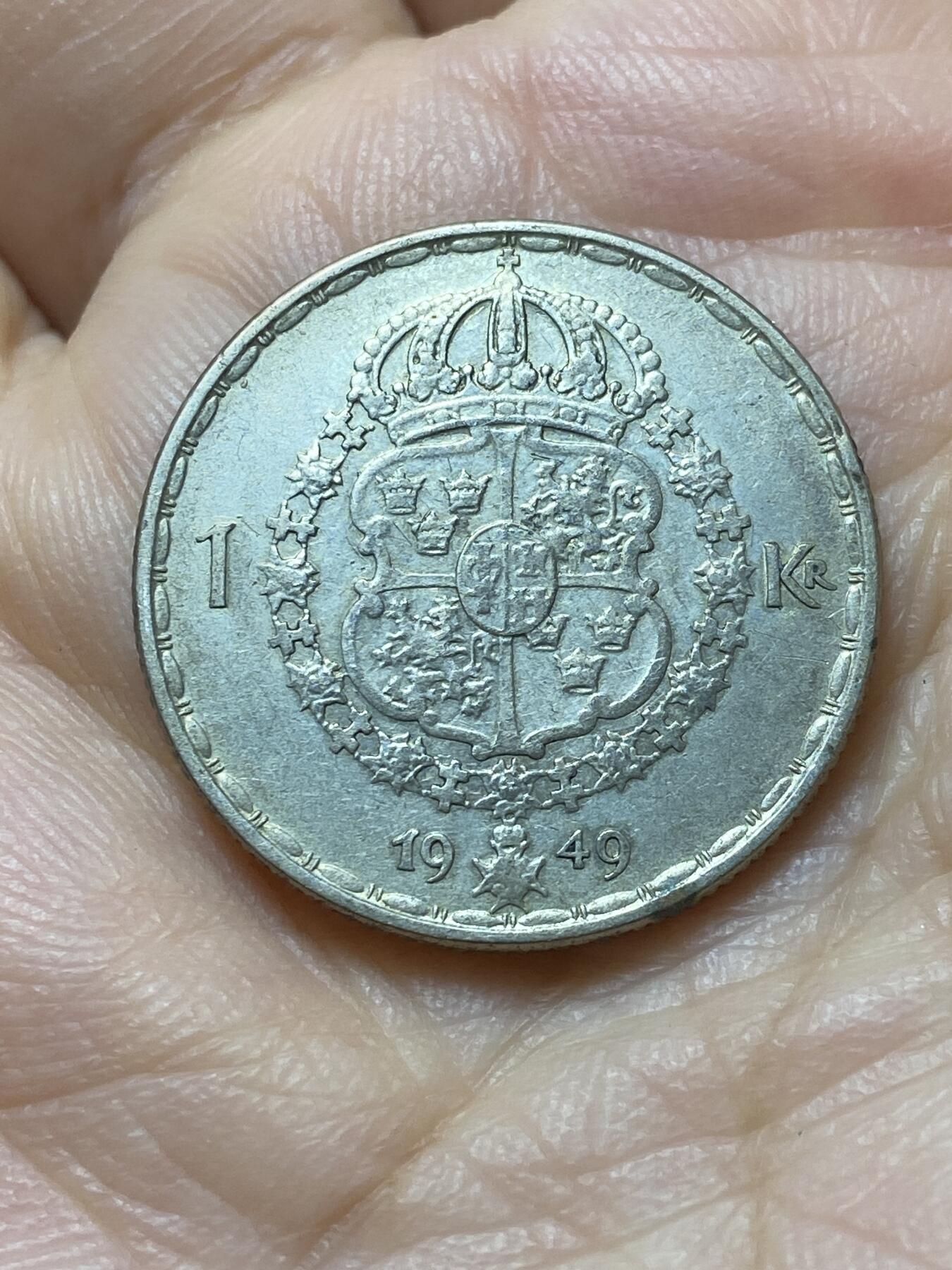 2025年第一百四十四场(总第一百七十场）品种丰富英国一线回流散币年末特拍场第一场(免佣金) 瑞典🇸🇪1949年1克朗银币(古斯塔夫五世第三版，400银)