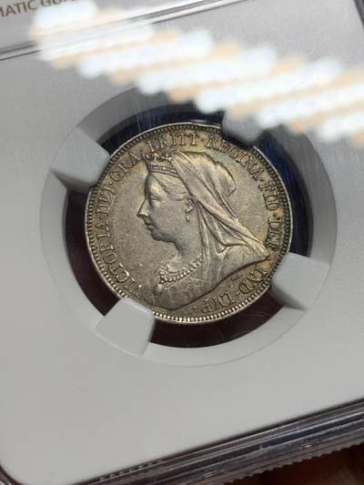《竞宝斋》第449场 周日，周一，周二  3场连拍 （全场包邮，欢迎送拍） NGC AU55  英国1897年 维多利亚披纱1先令银币