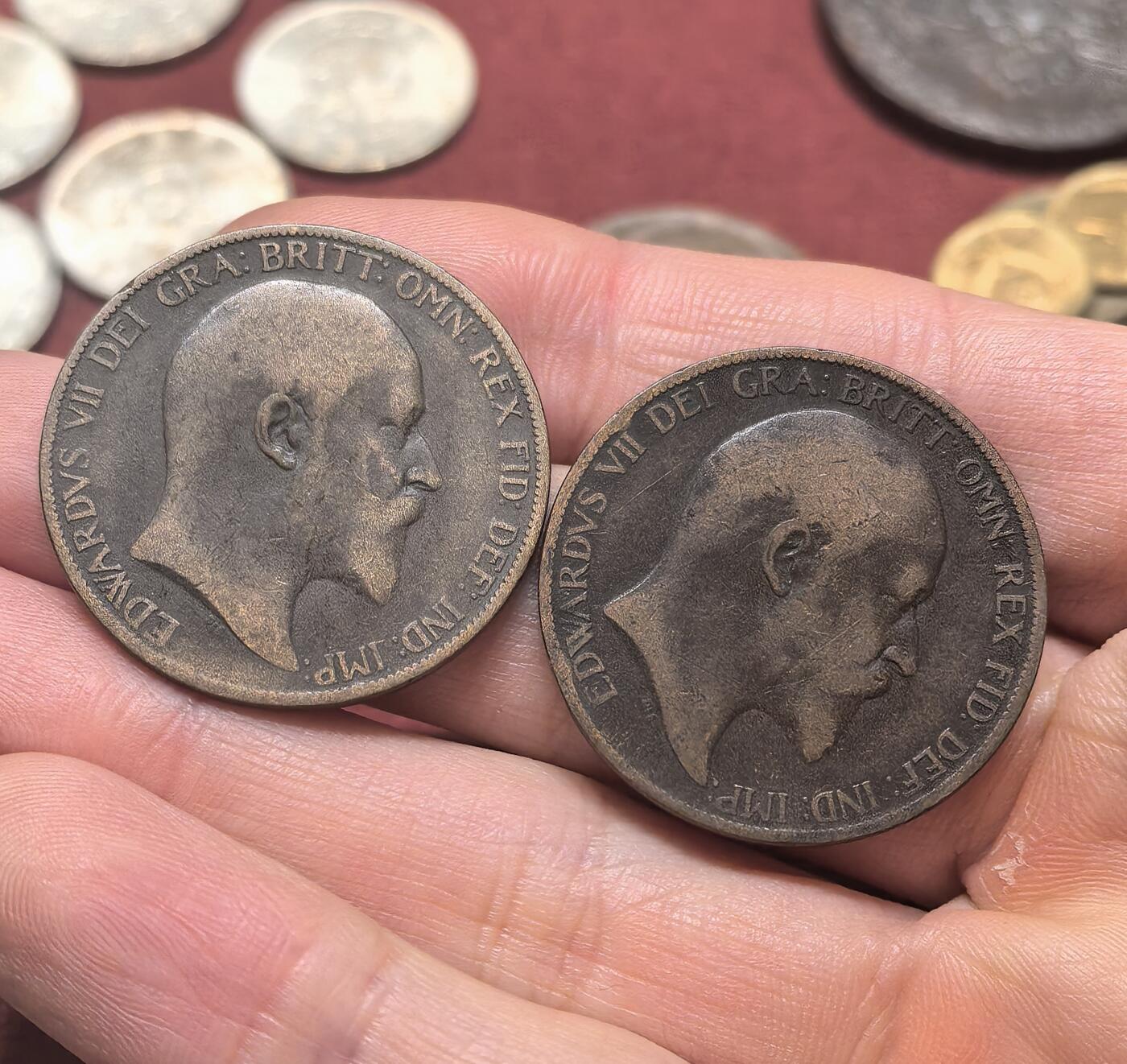 南宋泉阁俄币 外币 国币 专场第二十期 【送拍无额外佣金】 英国 1902年 爱德华七世1便士一对 通货 老包浆