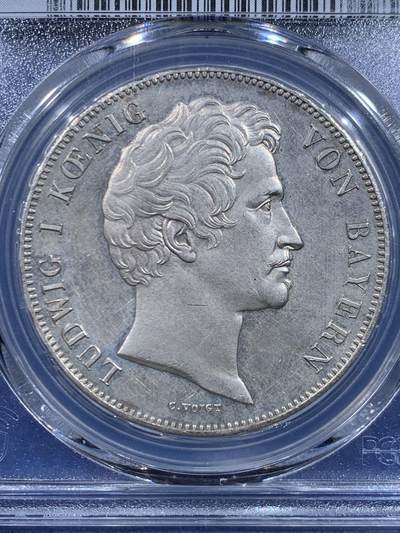 《竞宝斋》第449场 周日，周一，周二  3场连拍 （全场包邮，欢迎送拍） PCGS UNC 德国 1837年 巴伐利亚 货币同盟 2泰勒大银币 PL底板 性价比之选