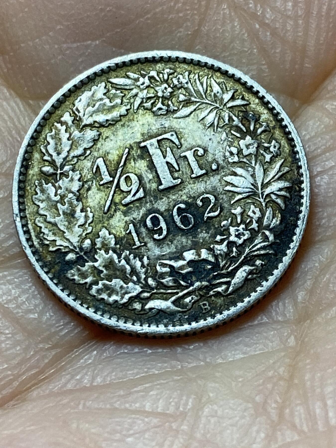2025年第一百四十四场(总第一百七十场）品种丰富英国一线回流散币年末特拍场第一场(免佣金) 瑞士🇨🇭1962年1/2法郎银币(联邦成立后第二版，B标伯尔尼造，835高银)