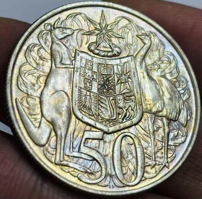 文馨钱币收藏第 286 场，圣诞节专场【 长期接收代拍品低至 0 佣金】 - 1966 年英属澳大利亚 50 分大银币，五彩金包浆，独年份 800 高银