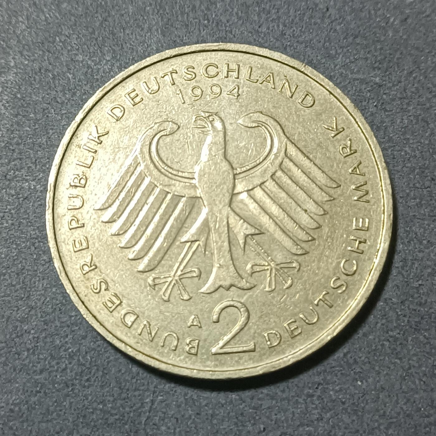 【游宝包邮场】蛇年第101期 世界各国纪念币 德国-2马克纪念币 1994年 维利·勃兰特(Willy Brandt) 少见品类 