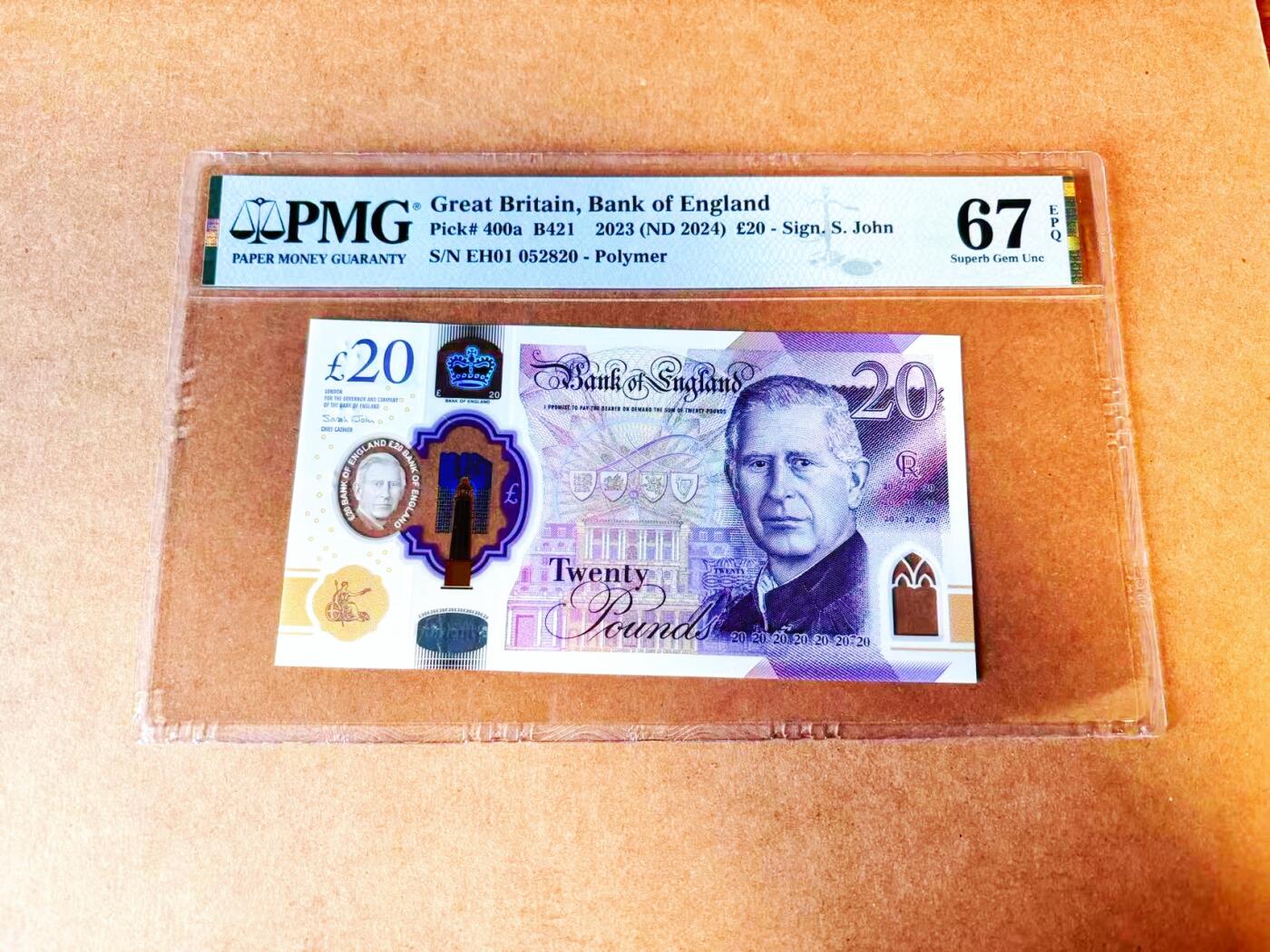 【Blue Auction】世界纸币精拍第766期——18级TOP拍卖/信誉/品质/专业/高效💫 【首发冠无47】英国 2024年20镑  PMG67EPQ