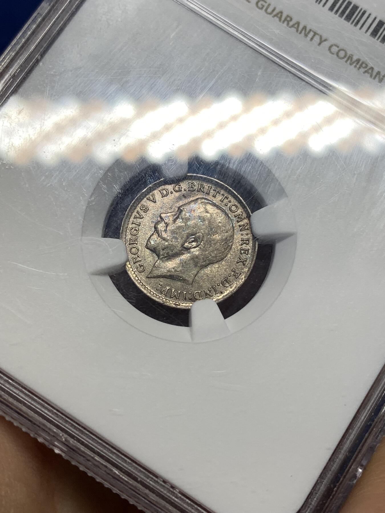 《竞宝斋》第449场 周日，周一，周二  3场连拍 （全场包邮，欢迎送拍） NGC MS64 英国1919年3便士银币 高银版本 包浆好看 值得入手