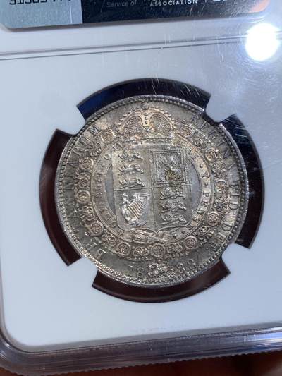 《竞宝斋》第449场 周日，周一，周二  3场连拍 （全场包邮，欢迎送拍） NGC MS62 英国 1888年 维多利亚女王半克朗，包浆十分优美，少见吉祥年份，收藏一步到位