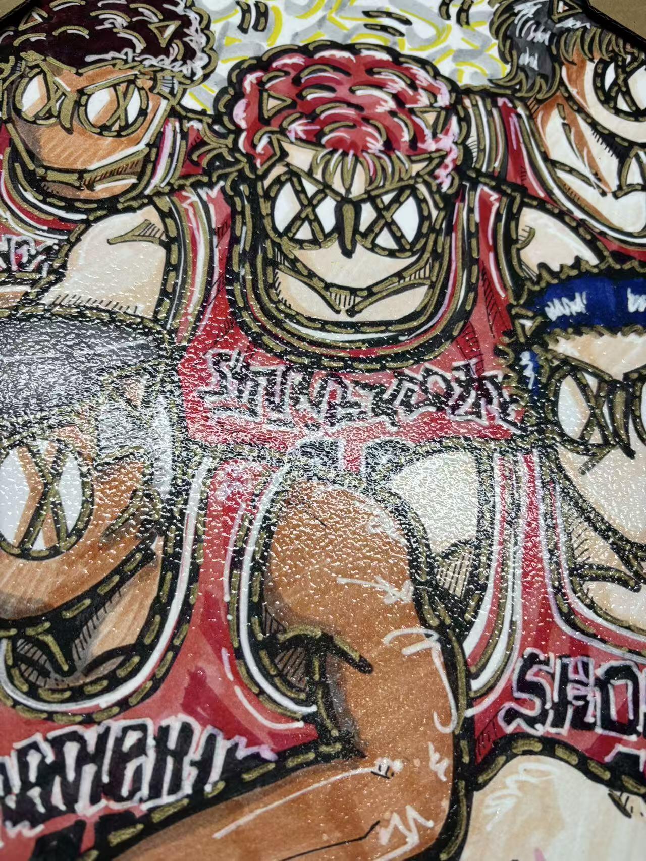 零元拍：OWSON 系列作品装饰肌理画《灌篮高手 湘北五虎》，相框尺寸35/35CM。因展品出展，镜框可能有轻微划痕，介意勿拍