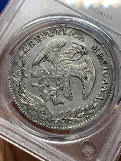 《竞宝斋》第449场 周日，周一，周二  3场连拍 （全场包邮，欢迎送拍） 华夏 AU50 墨西哥1876年鹰洋8R银币，少见AS厂，六级鹰，底板带光，细节到位，好品稀少，不容错过