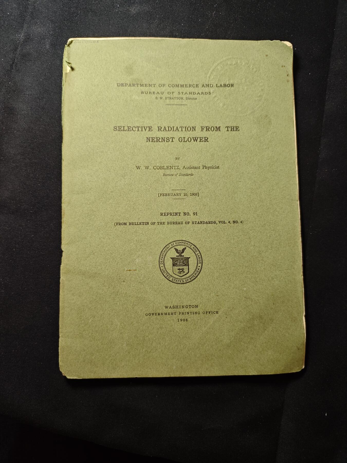 罗岚⭐爱藏⭐甄选专拍第二场-分享拍场赚佣（实体店在建中···） 《能斯特发光体的选择性辐射》发布信息：美国商务与劳工部1906 年 12 月 14 日发布  作者：W・W・科布伦茨