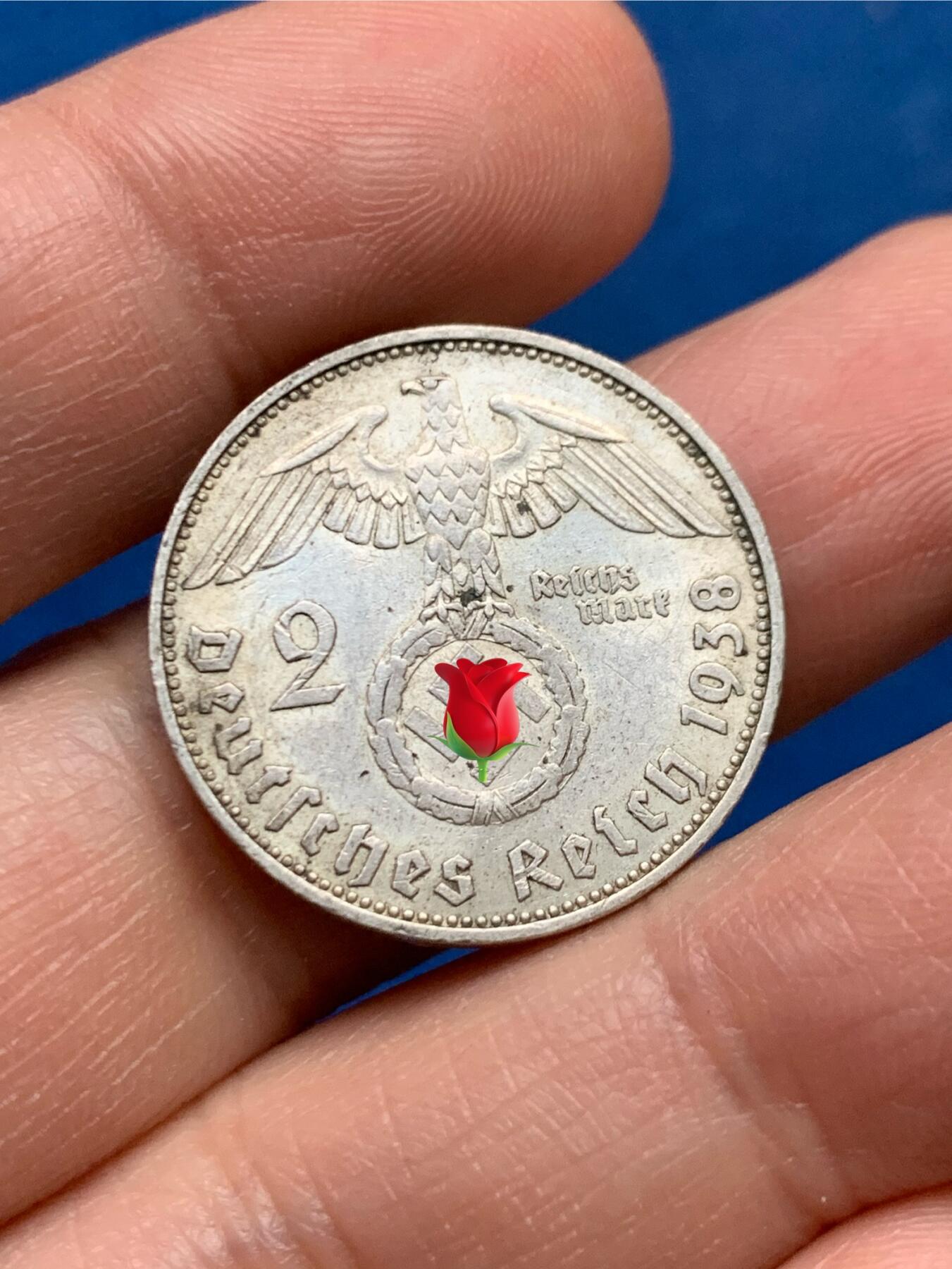 《竞宝斋》第450场 周日，周一，周二  3场连拍 （全场包邮，欢迎送拍） 德国1938年兴登堡E版2马克银币