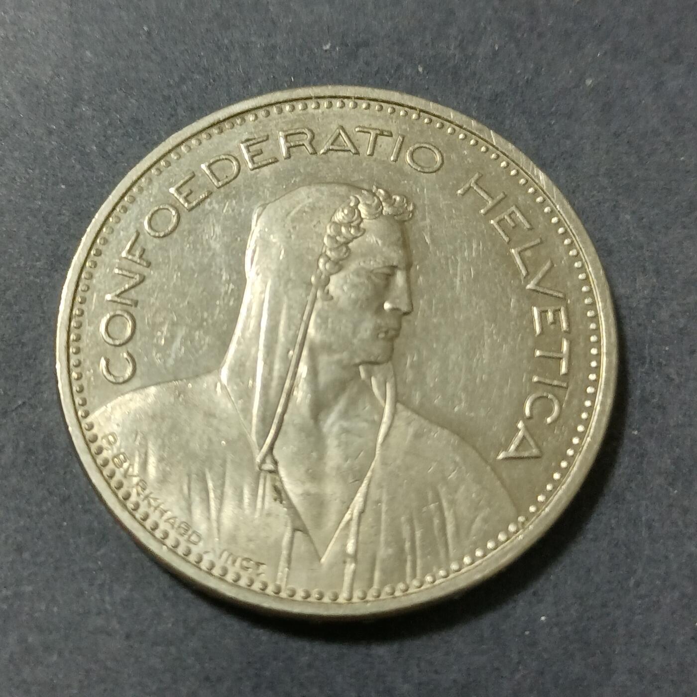 【游宝包邮场】蛇年第101期 世界各国纪念币 瑞士-5法郎 1988年