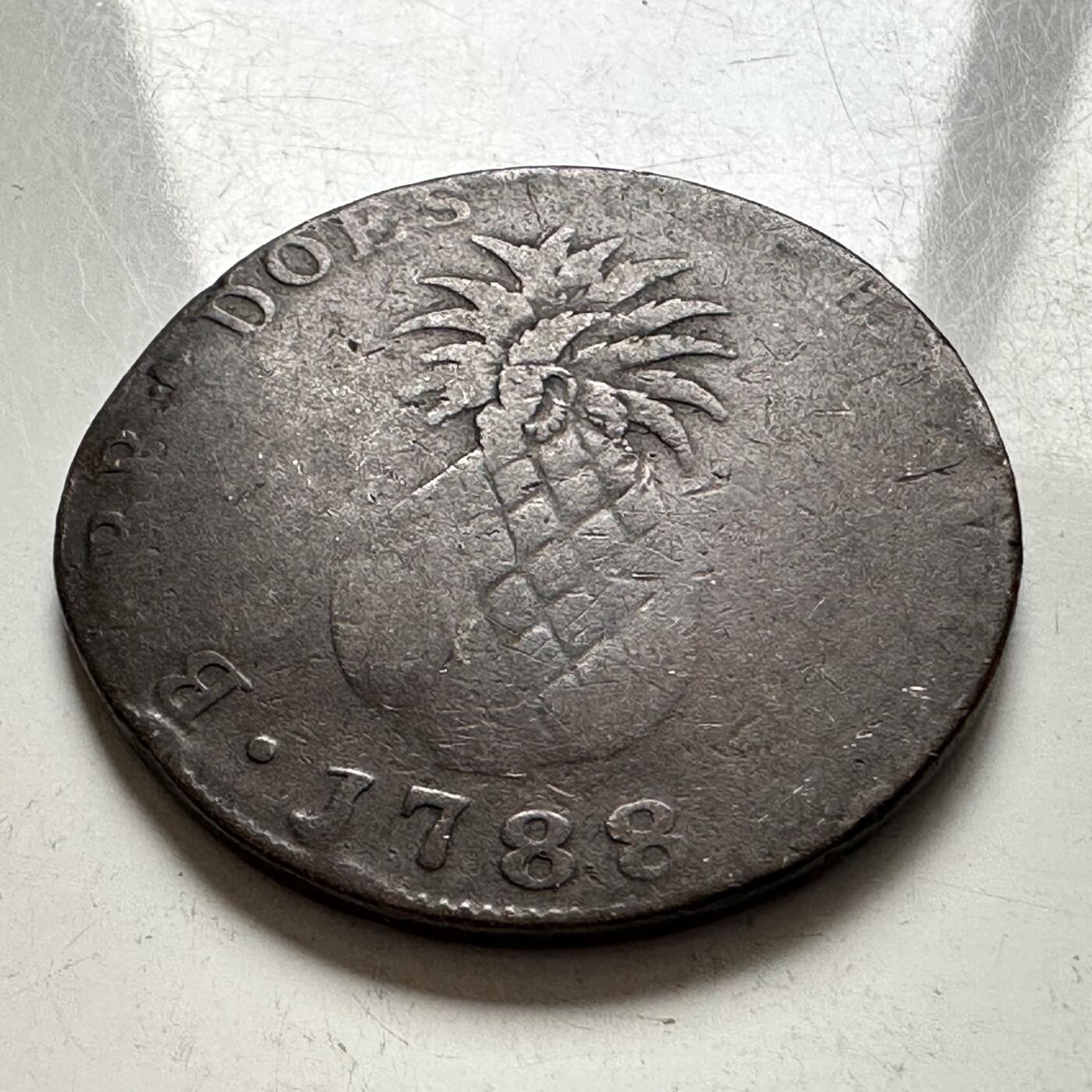 🌹外币初藏🌹🐯2025年第144场  每周二四六晚8️⃣点 接代拍 巴巴多斯1788年菠萝一便士 少见品种有加盖戳记