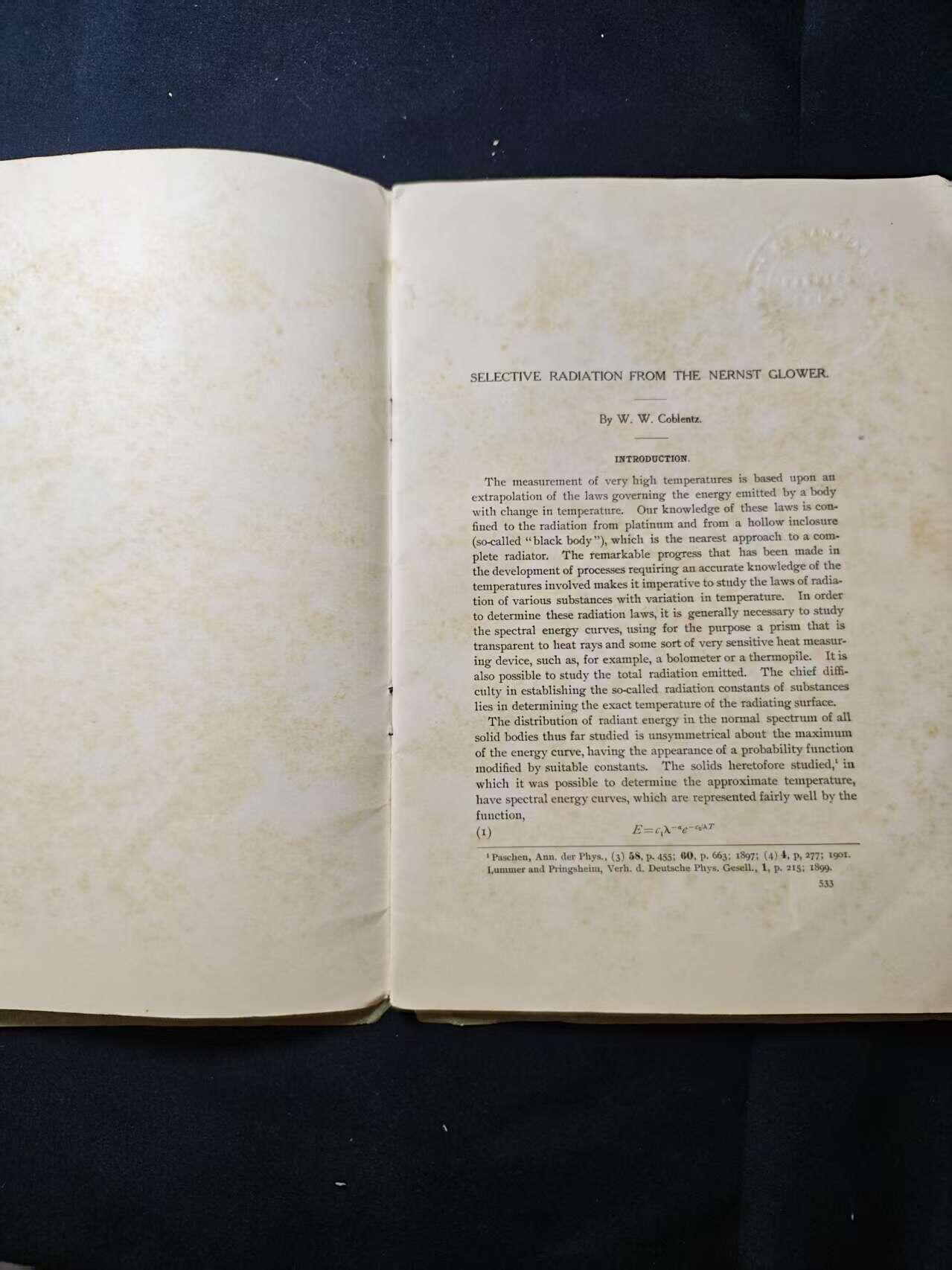 罗岚⭐爱藏⭐甄选专拍第二场-分享拍场赚佣（实体店在建中···） 《能斯特发光体的选择性辐射》发布信息：美国商务与劳工部1906 年 12 月 14 日发布  作者：W・W・科布伦茨