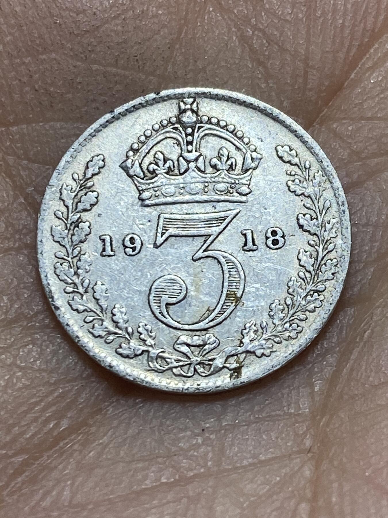 2025年第一百四十五场(总第一百七十一场）高品质英国一线回流散币年末特拍场第二场(免佣金) 英国🇬🇧1918年3便士银币(乔治五世第一版，925高银)