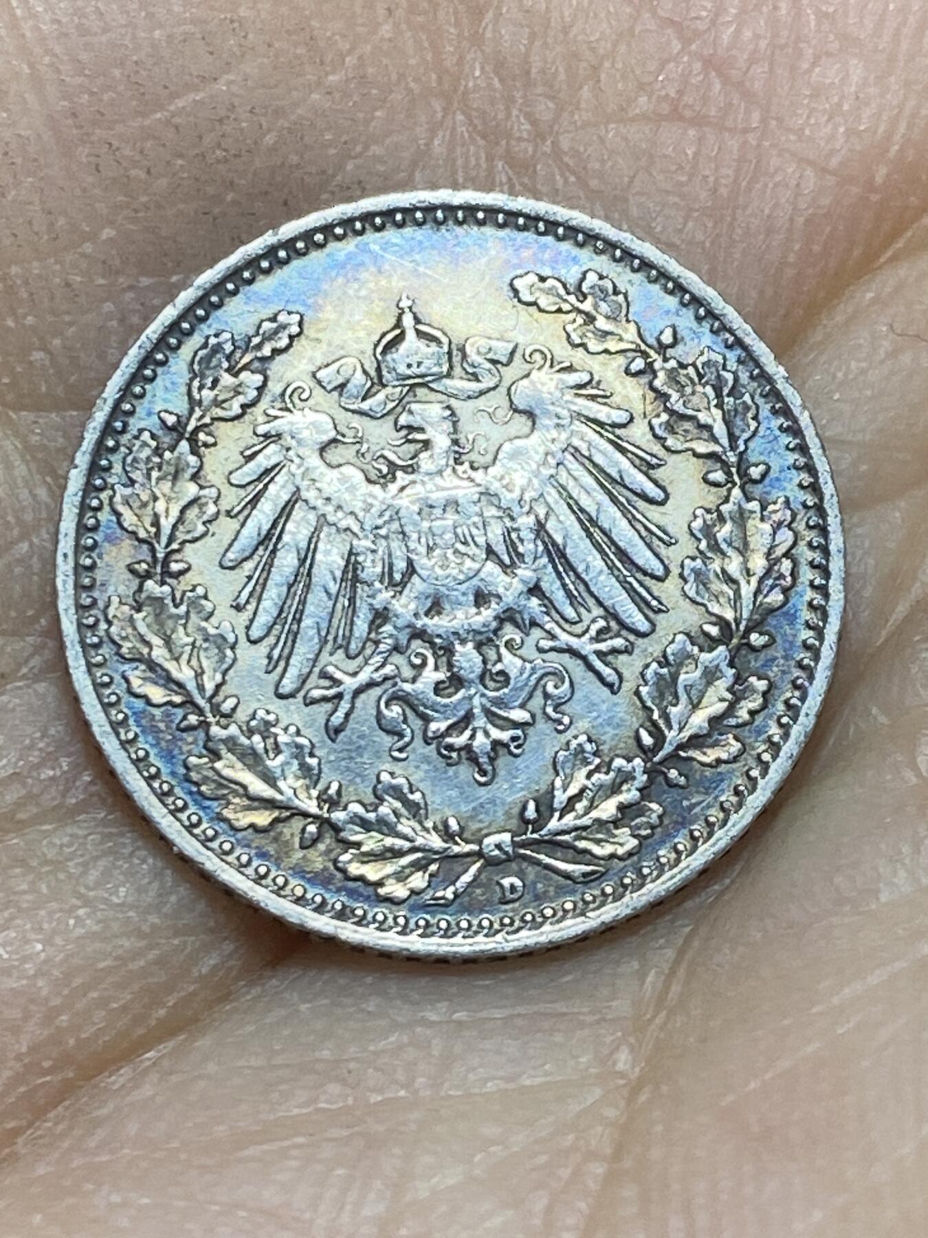 2025年第一百四十五场(总第一百七十一场）高品质英国一线回流散币年末特拍场第二场(免佣金) 德意志帝国1907年1/2马克银币(威廉二世时期，D标慕尼黑造，900高银)