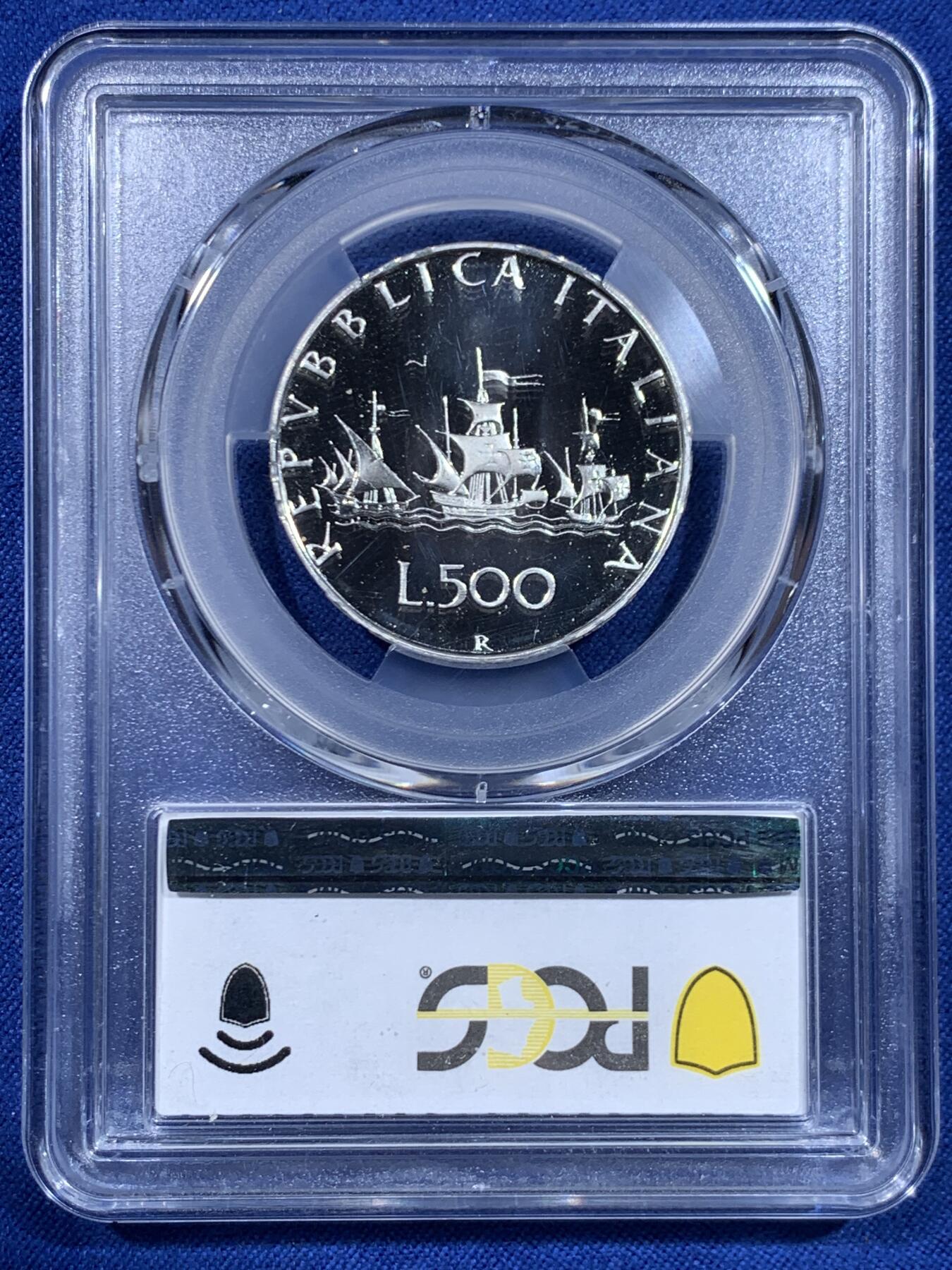 《竞宝斋》第450场 周日，周一，周二  3场连拍 （全场包邮，欢迎送拍） 亚军分 PCGS PR68DCAM 意大利 1985年 帆船少女 精制500里拉银币 首年发行的精制 镜面光十足