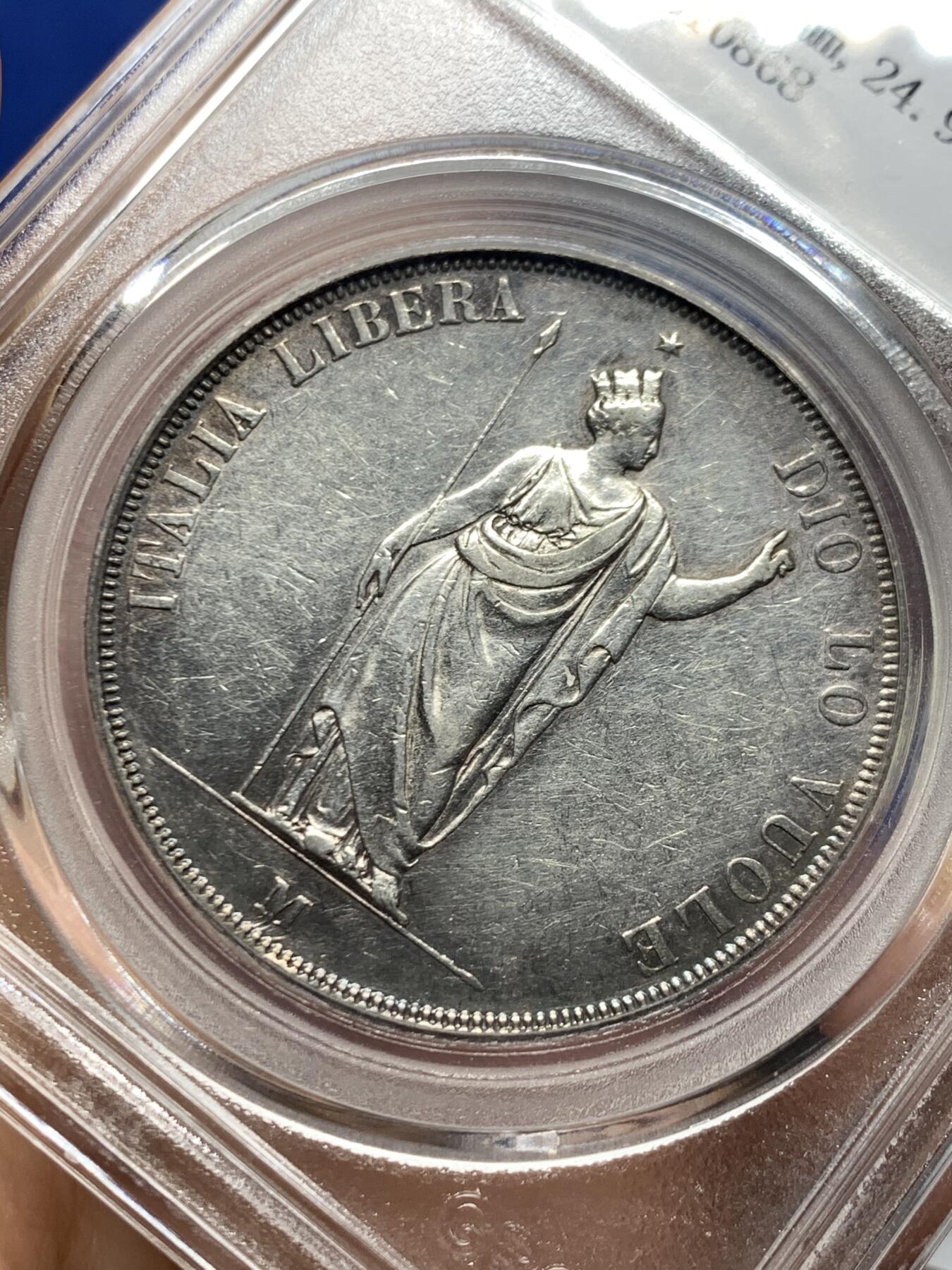 《竞宝斋》第450场 周日，周一，周二  3场连拍 （全场包邮，欢迎送拍） 公博 XF02 意大利 威尼斯革命政府 1848年 5里拉大银币 图案精美 短暂政权的少见品种