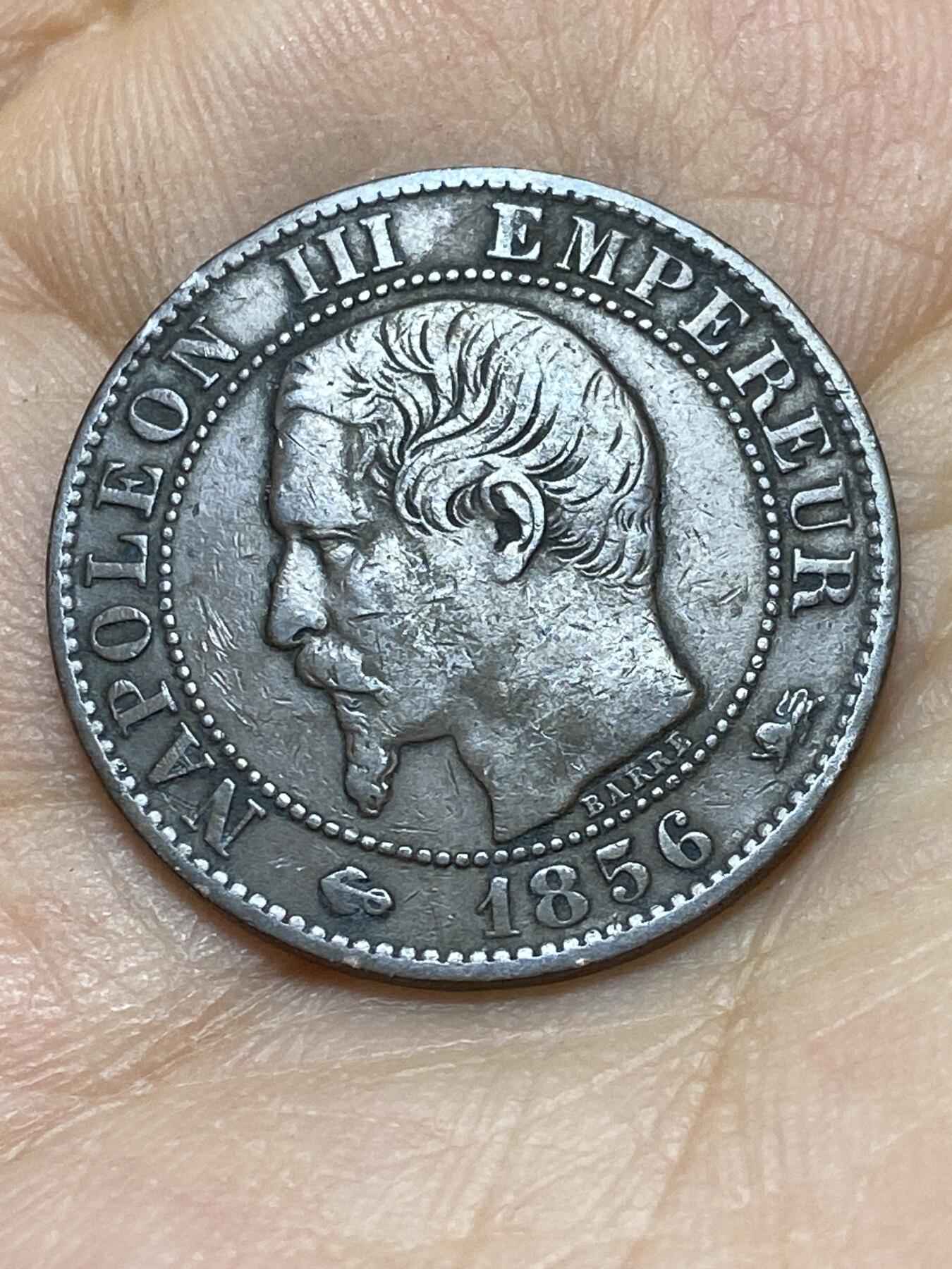 2025年第一百四十四场(总第一百七十场）品种丰富英国一线回流散币年末特拍场第一场(免佣金) 流通好品–法兰西第二帝国1856年5生丁(拿破仑三世第一版，D标里昂造)