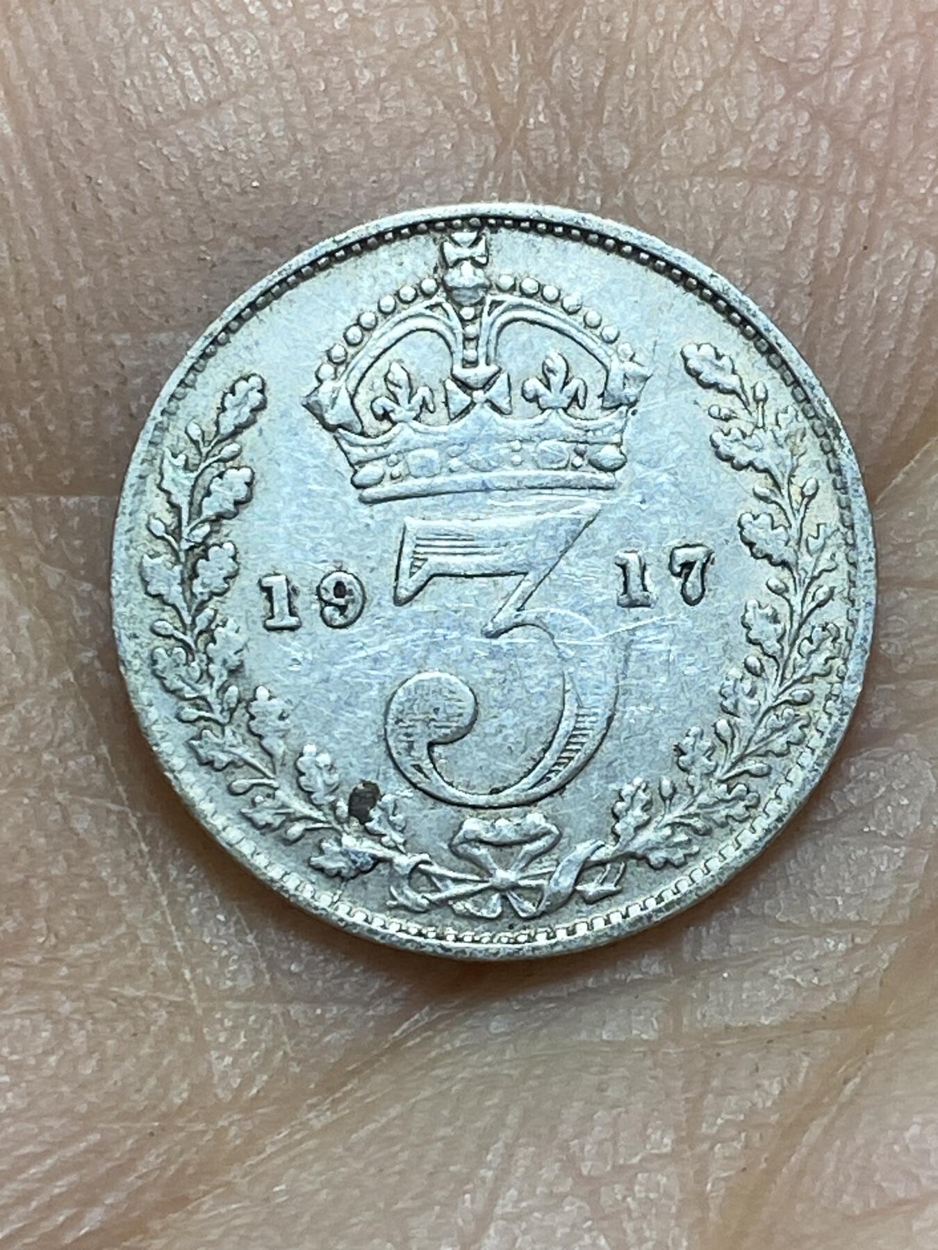 2025年第一百四十五场(总第一百七十一场）高品质英国一线回流散币年末特拍场第二场(免佣金) 英国🇬🇧1917年3便士银币(乔治五世第一版，925高银)