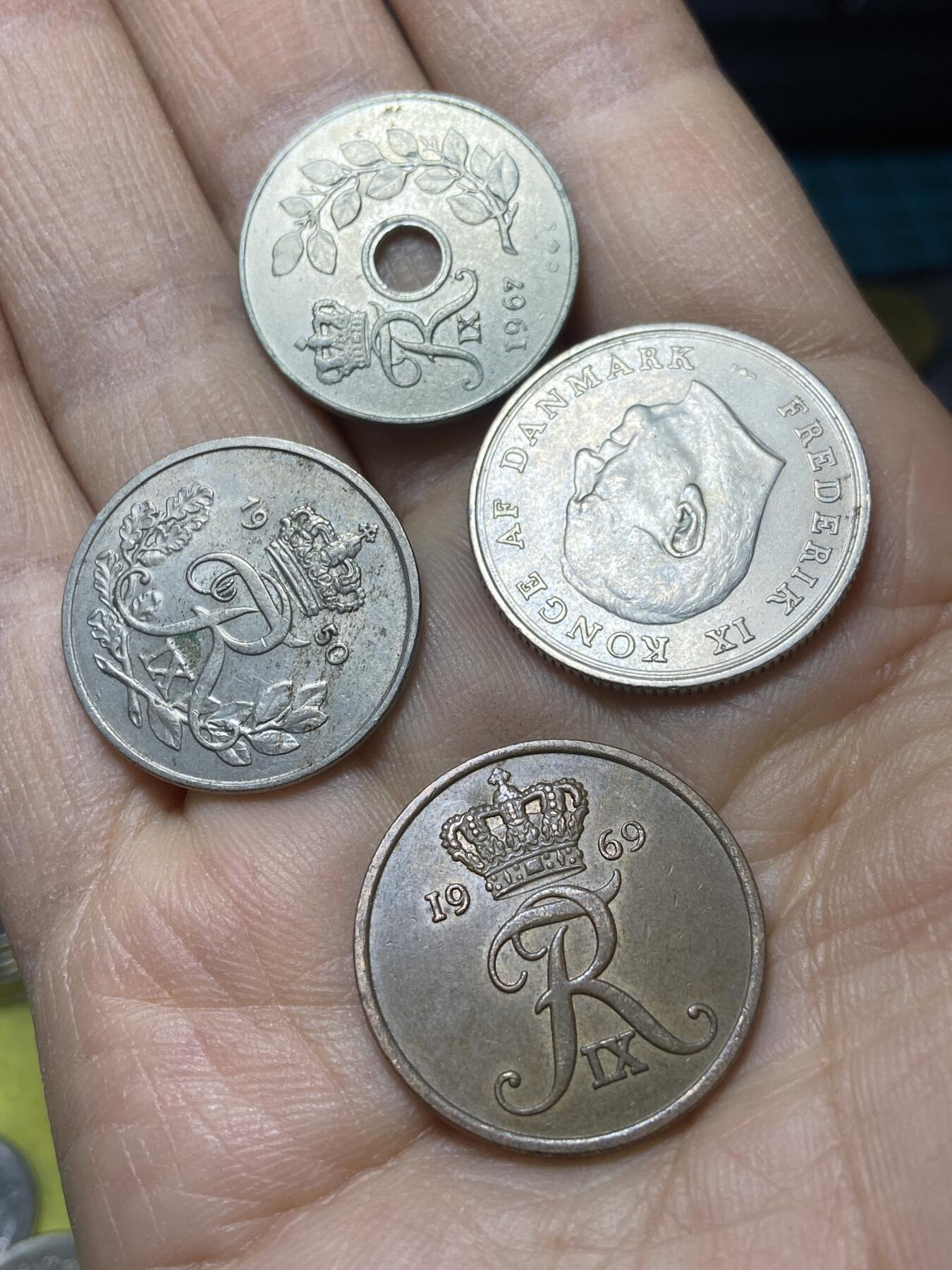 2025年第一百四十五场(总第一百七十一场）高品质英国一线回流散币年末特拍场第二场(免佣金) 丹麦🇩🇰4枚：1967年25欧尔，1950年25欧尔，1969年5欧尔，1963年1克朗