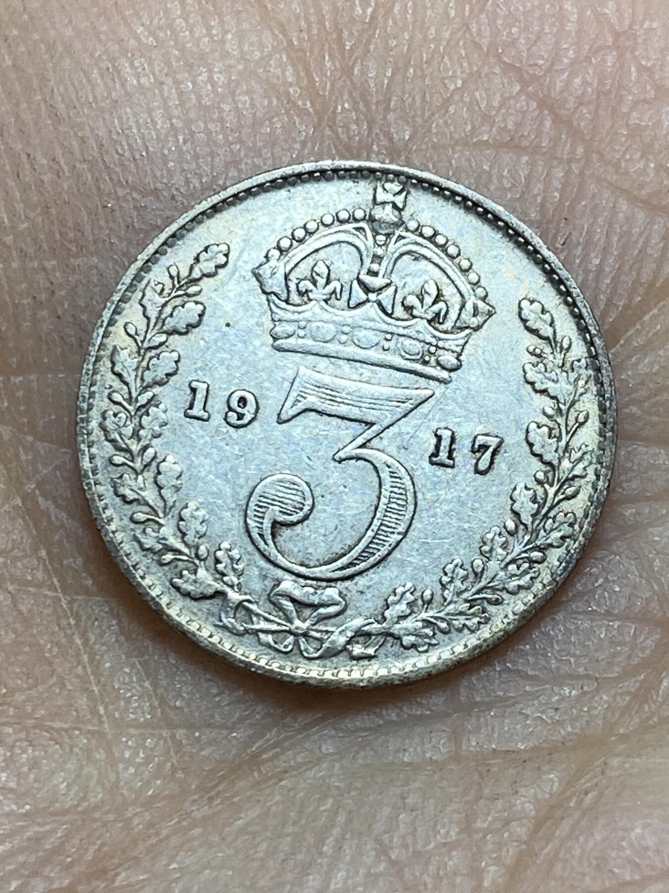 2025年第一百四十五场(总第一百七十一场）高品质英国一线回流散币年末特拍场第二场(免佣金) 英国🇬🇧1917年3便士银币(乔治五世第一版，925高银)