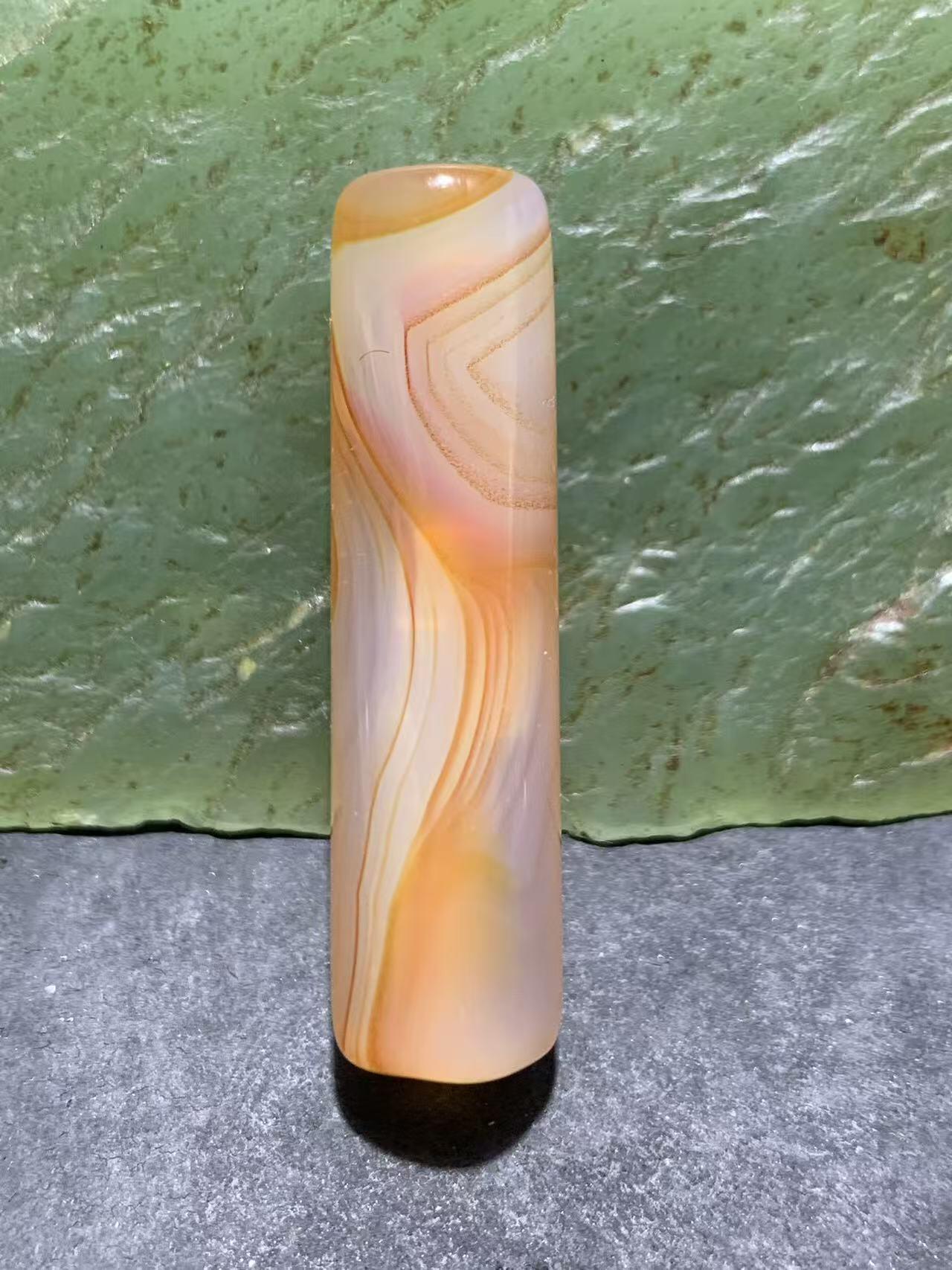 精美双天眼纹缠丝玛瑙随形直桶，桶珠一个，