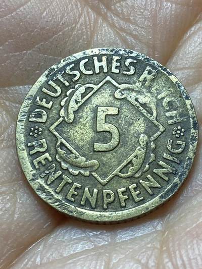 2025年第一百四十二场(总第一百六十八场）高品质英国一线回流散币年末特拍场第二场(免佣金) 德意志魏玛共和国1924年5芬尼(RENTEN地产抵押马克，D标慕尼黑造)