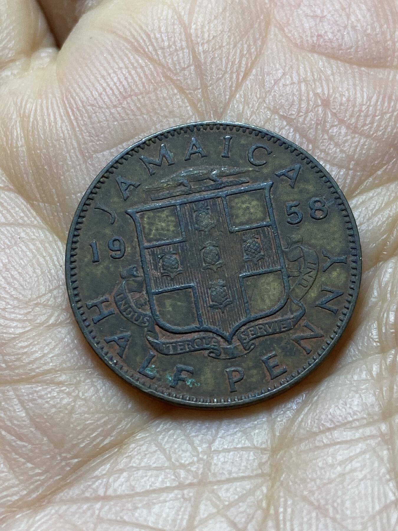 2025年第一百四十五场(总第一百七十一场）高品质英国一线回流散币年末特拍场第二场(免佣金) 牙买加🇯🇲1958年半便士(伊丽莎白二世青年带冠第一版，大字版)