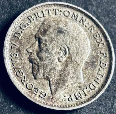 文馨钱币收藏第 286 场，圣诞节专场【 长期接收代拍品低至 0 佣金】 - 极美品 1912 年英国乔治五世早期 3 便士银币，925 高银