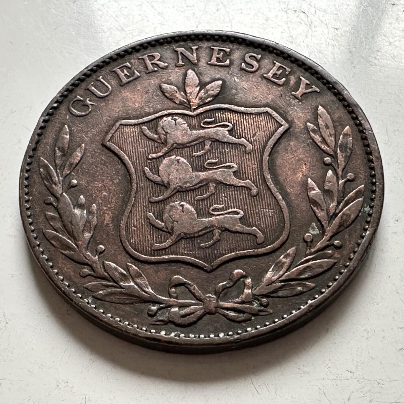 🌹外币初藏🌹🐯2025年第144场  每周二四六晚8️⃣点 接代拍 根西岛1834年8道布 早期厚重大铜币