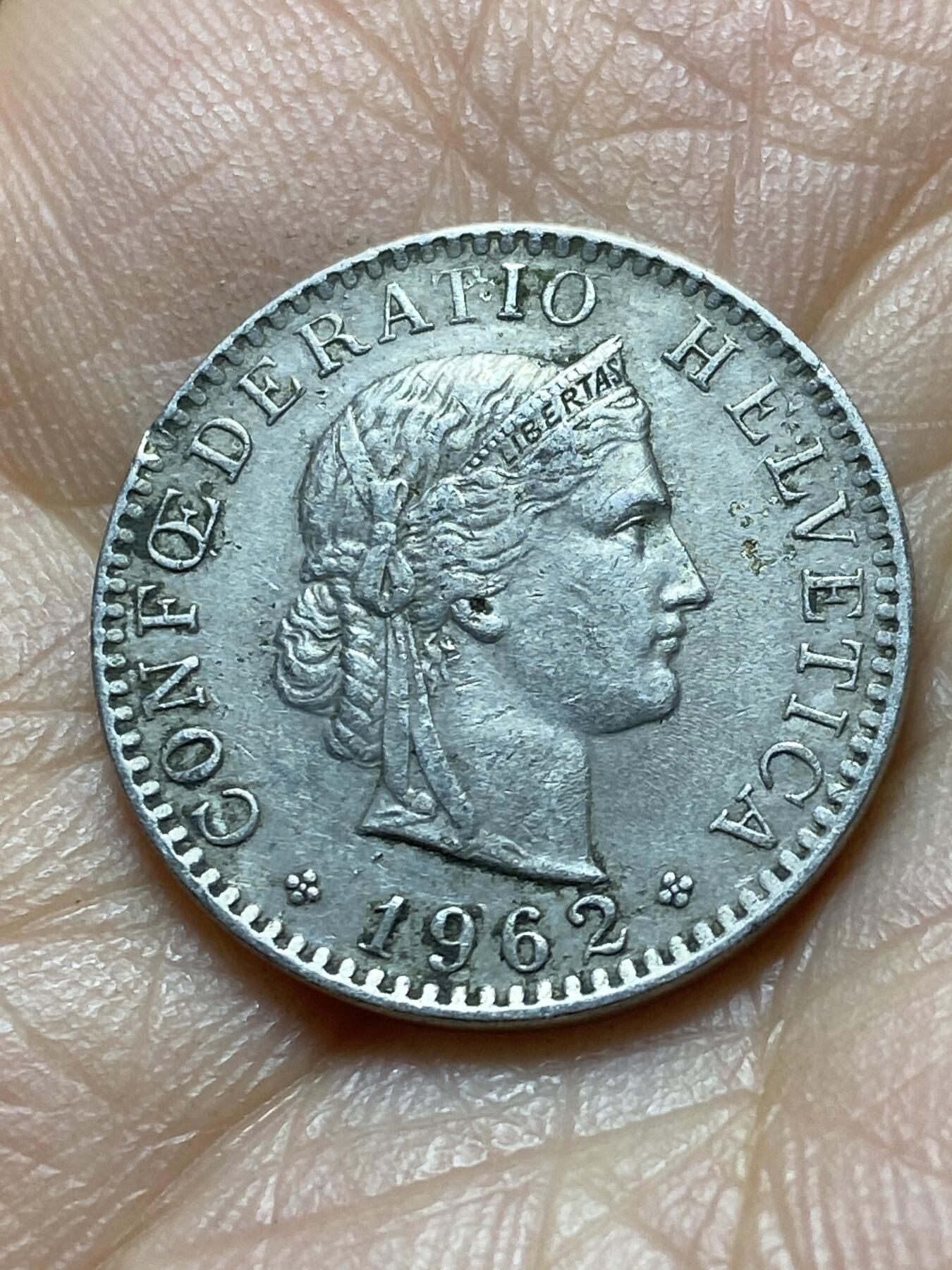 2025年第一百四十五场(总第一百七十一场）高品质英国一线回流散币年末特拍场第二场(免佣金) 瑞士🇨🇭1962年20拉彭(第三版，B标伯尔尼造)