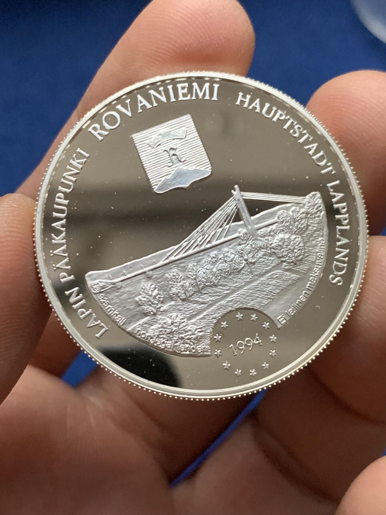 《竞宝斋》第450场 周日，周一，周二  3场连拍 （全场包邮，欢迎送拍） 芬兰1994年拉普兰人与驯鹿20ECU纪念银币 25.1g 925银 少见品种