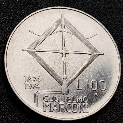泉币菌-第152场-精品福利场 - 原光UNC 意大利100里拉 马可尼诞辰壹佰周年纪念币 27mm