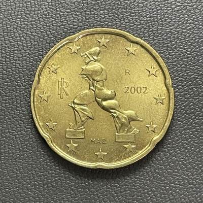 回流1222 - 意大利2002年20欧分 翁贝托·波丘尼的雕塑《空间的连续的独特形体》