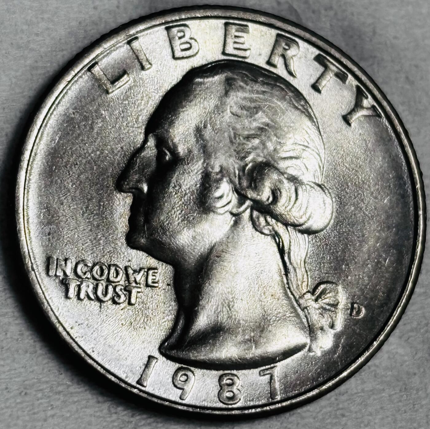 文馨钱币收藏第 286 场，圣诞节专场【 长期接收代拍品低至 0 佣金】 全新 1987 年美国白头鹰 25 美分 D 版