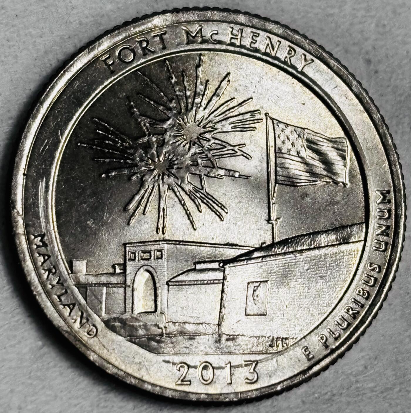 文馨钱币收藏第 286 场，圣诞节专场【 长期接收代拍品低至 0 佣金】 原光美国2013年25美分第19枚马里兰州麦克亨利堡公园币 P 版