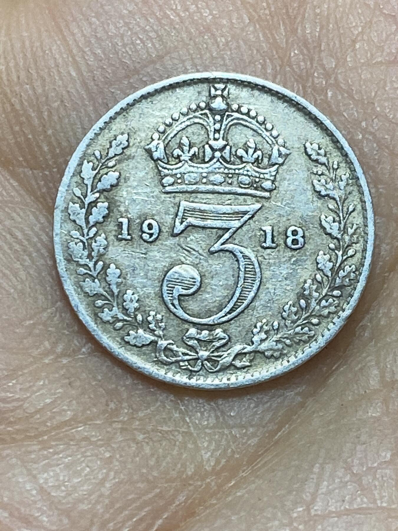 2025年第一百四十五场(总第一百七十一场）高品质英国一线回流散币年末特拍场第二场(免佣金) 英国🇬🇧1918年3便士银币(乔治五世第一版，925高银)