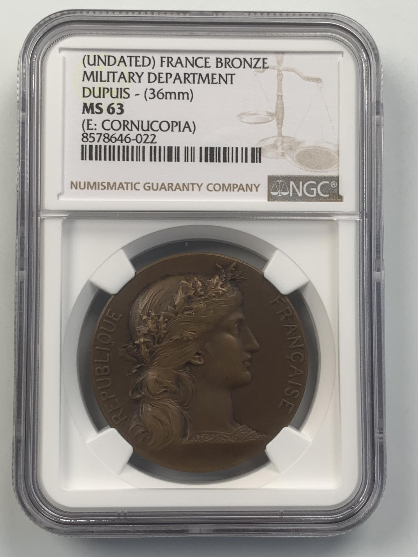 掌中浮雕-藏着的欧洲第047场 NGC MS63 : 法国战争部铜奖章 , 36mm