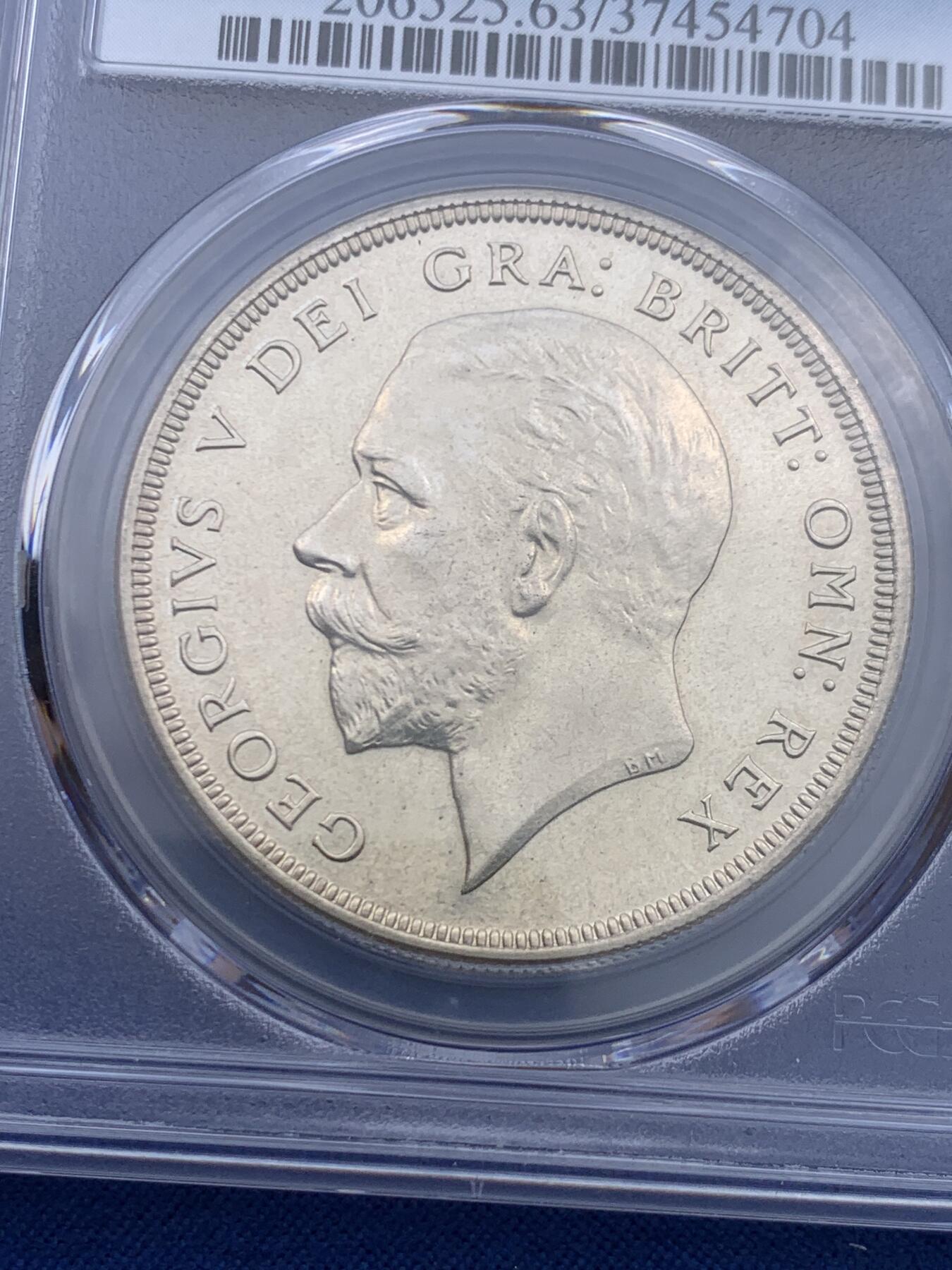 《竞宝斋》第450场 周日，周一，周二  3场连拍 （全场包邮，欢迎送拍） PCGS PR63 英国1927年乔治五世精制花冠1克朗银币 背面支撑有磕