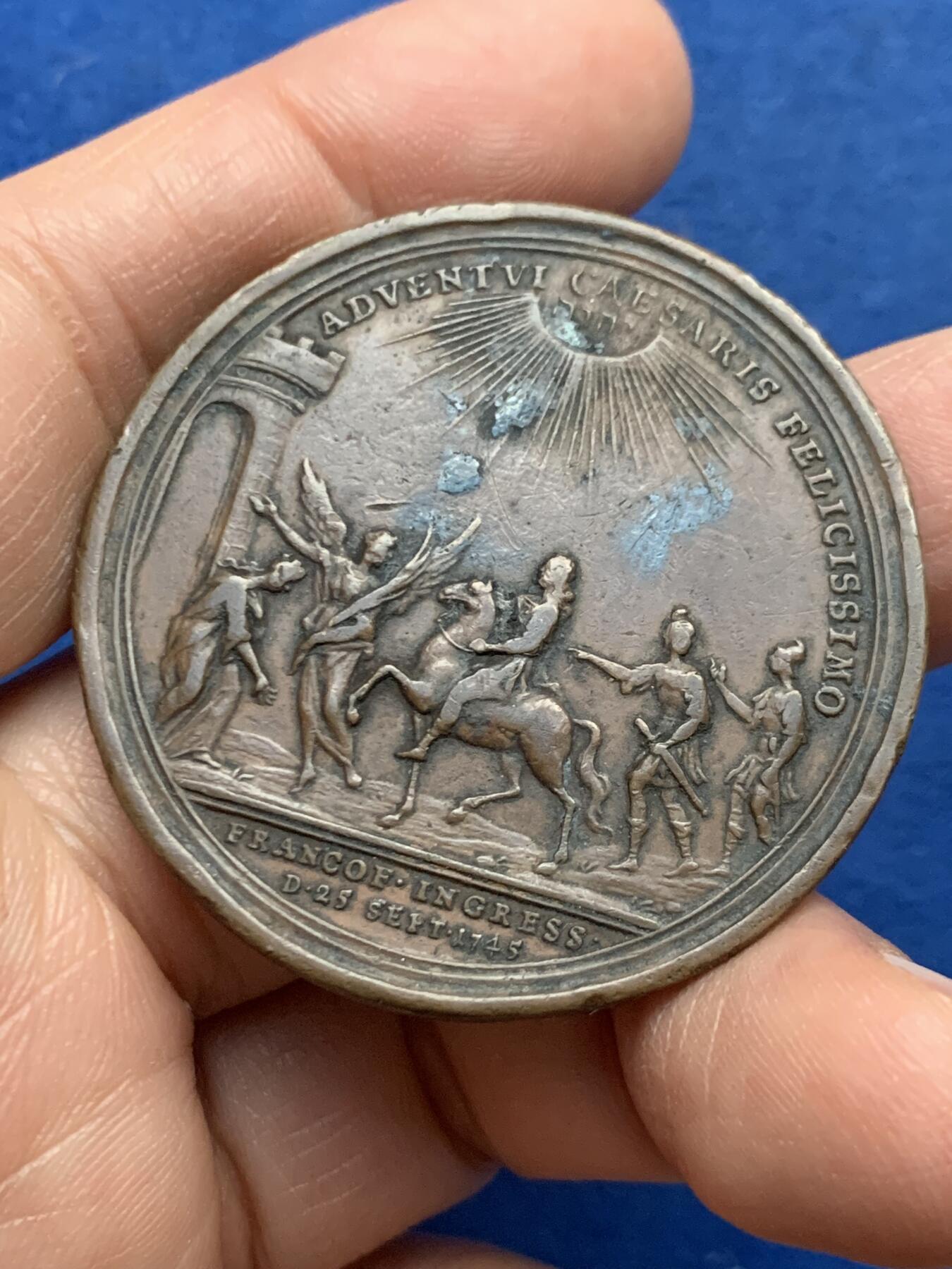 《竞宝斋》第450场 周日，周一，周二  3场连拍 （全场包邮，欢迎送拍） 神圣罗马帝国皇帝弗朗茨一世纪念铜章 31.7克 44mm