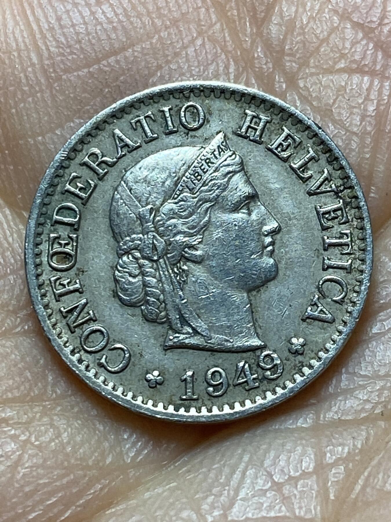 2025年第一百四十五场(总第一百七十一场）高品质英国一线回流散币年末特拍场第二场(免佣金) 早期年份–瑞士🇨🇭1949年5拉彭(第二版，B标伯尔尼造)