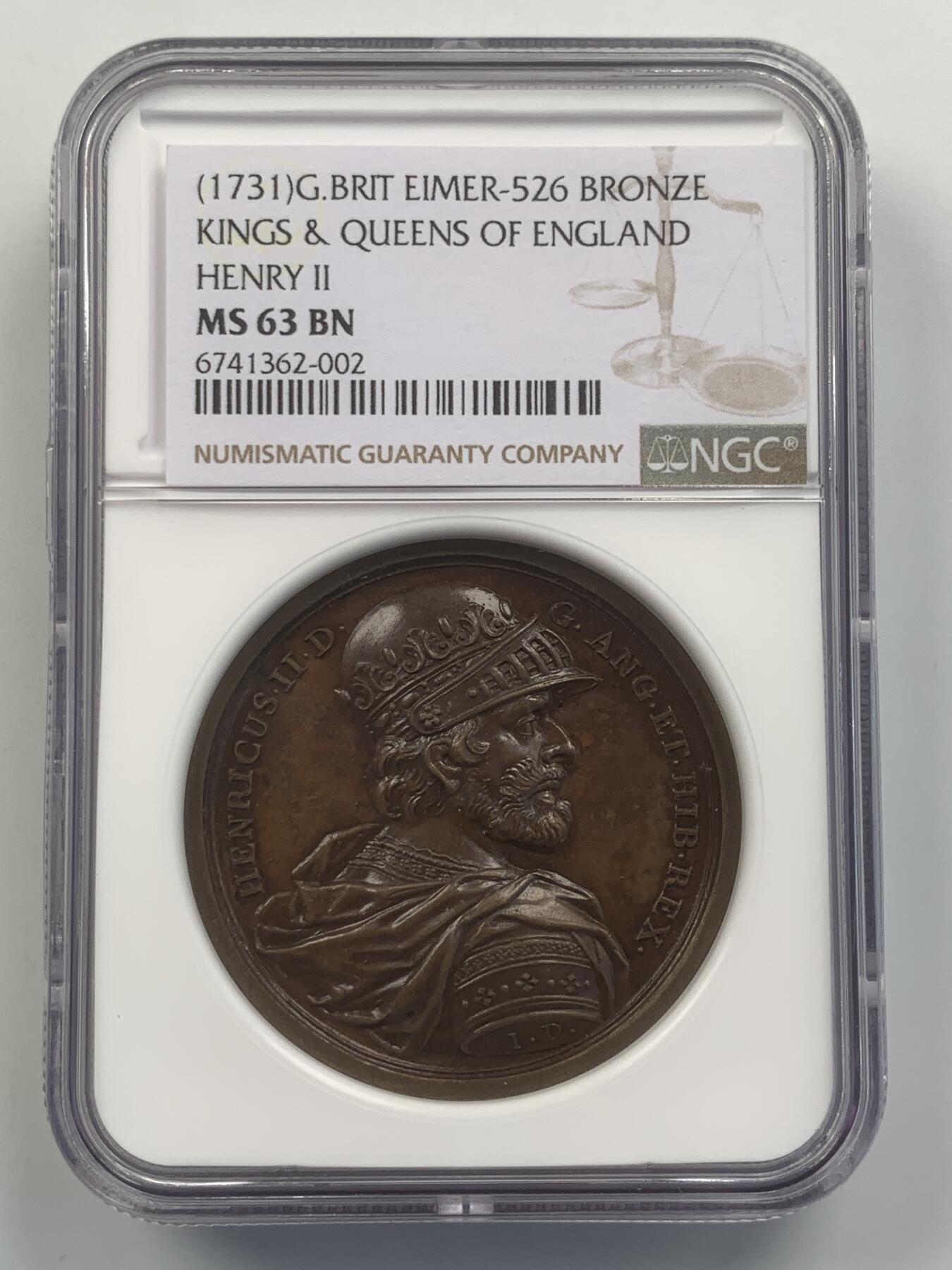 掌中浮雕-藏着的欧洲第047场 NGC MS63 : Dassier英王系列章之亨利二世纪念铜章，40mm