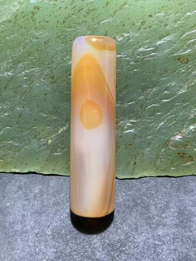 精美双天眼纹缠丝玛瑙随形直桶，桶珠一个， - 精美双天眼纹缠丝玛瑙随形直桶，桶珠一个，