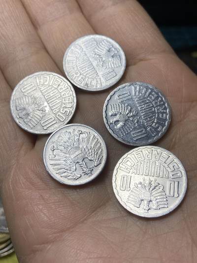 2025年第一百四十二场(总第一百六十八场）高品质英国一线回流散币年末特拍场第二场(免佣金) 奥地利🇦🇹5枚：1966年69年79年93年10格罗申，1952年2格罗申